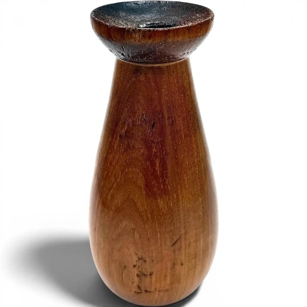 Vintage MCM Turned Wood Bud Vase Weed Pot Danish Modern 7.75